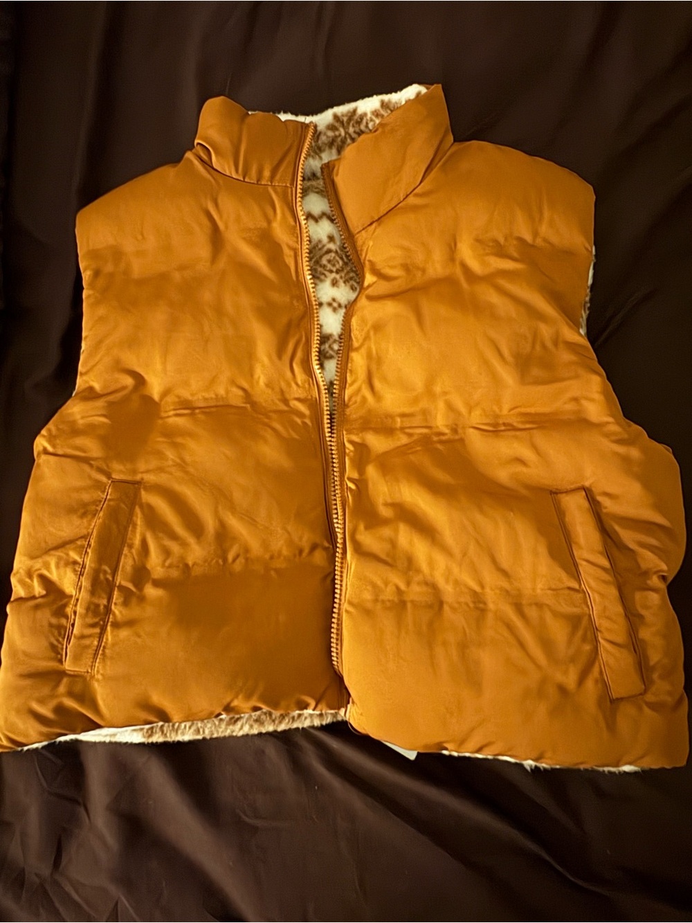 Reversible Faux-Fur Puffer Vest - Burnt Orange
